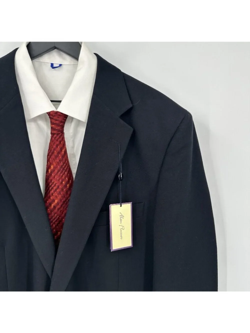 NEW ALAN FLUSSER black blazer 48R silver crest buttons executive sport coat